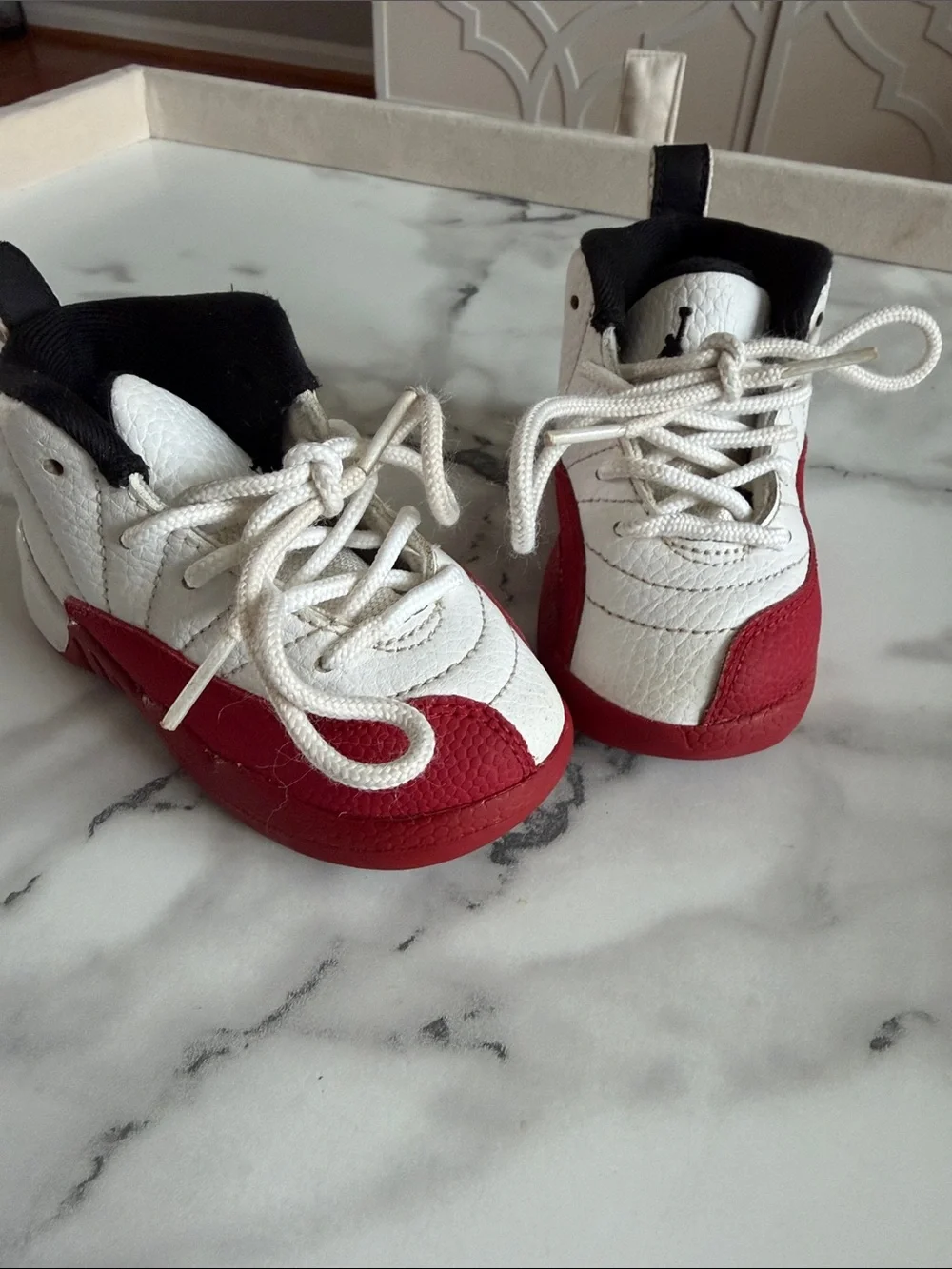 Jordan Kids White and Red Low-Top Sneakers